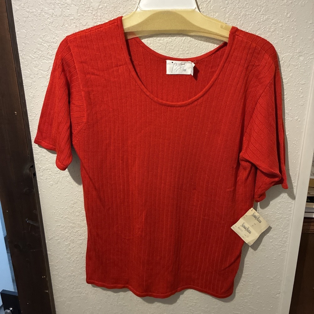 vtg NWT belford red short sleeve 100% silk pull over